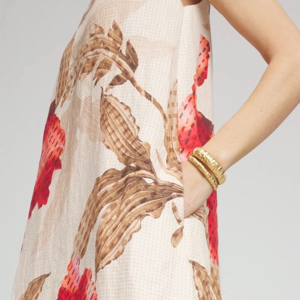 New w Tag: Chicos Floral Linen Maxi Dress with Pockets. Size US 8 - Picture 15 of 15